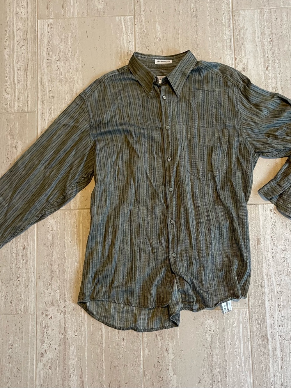 Vtg Jhane Barnes Olive and Slate Striped Button-Down Shirt